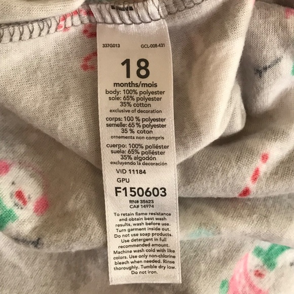 CARTER’S Fleece Pajama Sleeper Snowman Christmas Size 18 Months Gray Pink NWT - Picture 11 of 12